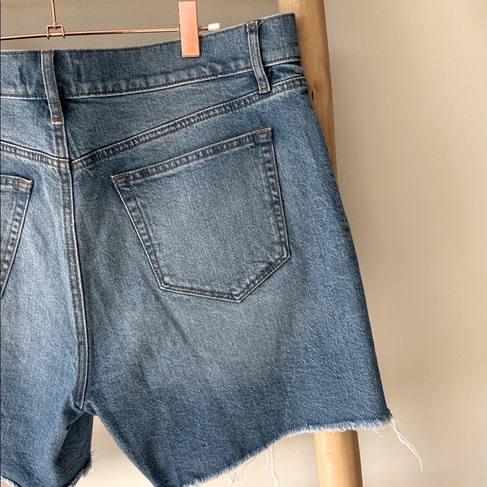LOFT Destructed High Rise Cut Off Denim Shorts in Authentic Dark Wash 30/10 - Picture 9 of 10